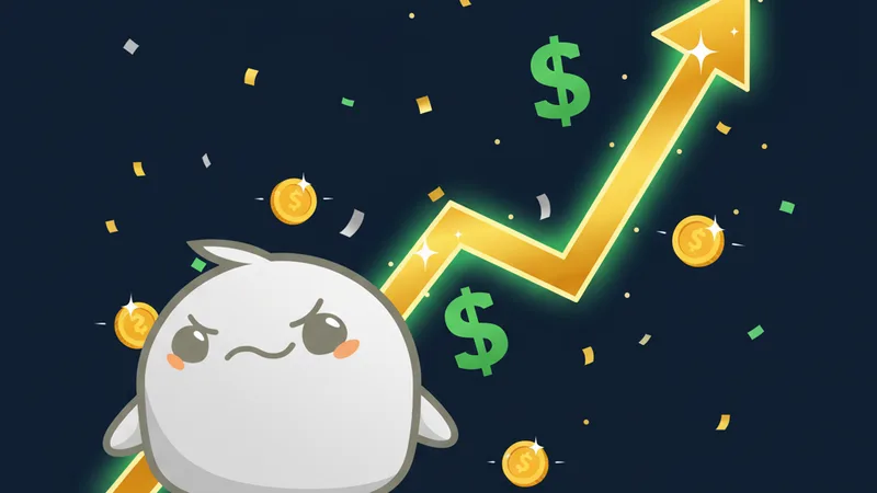 Watashi Games mascot with upward-trending growth chart