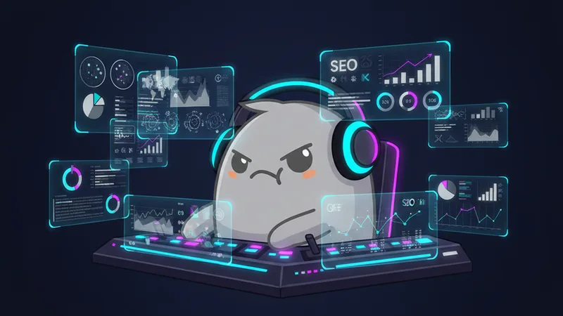 Watashi Games mascot at a futuristic marketing dashboard