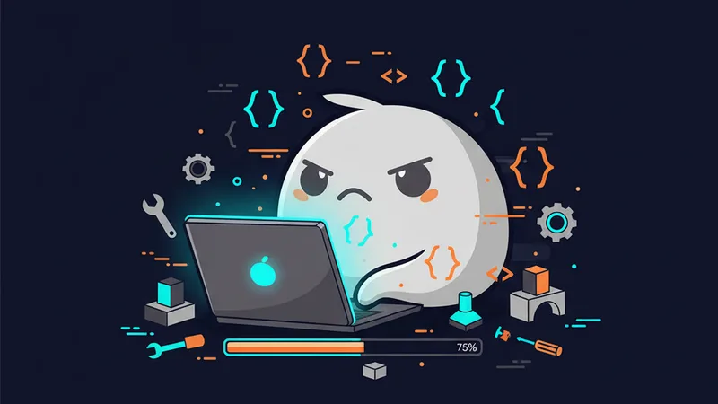 Watashi Games mascot coding with floating tools