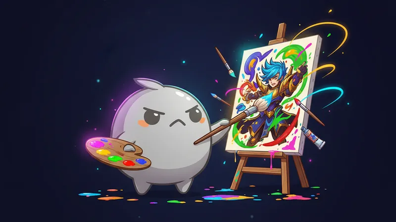 Watashi Games mascot painting with a color palette