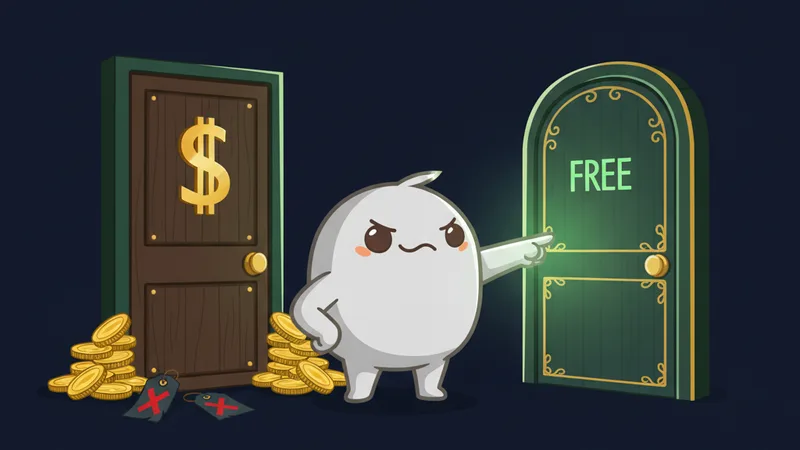 Watashi Games mascot comparing expensive vs free marketing tools